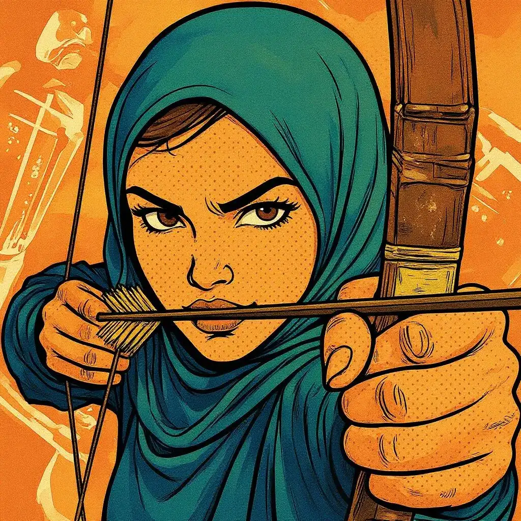 AI comic example: Süper kahraman şehrin silüetinin üzerinde uçarak