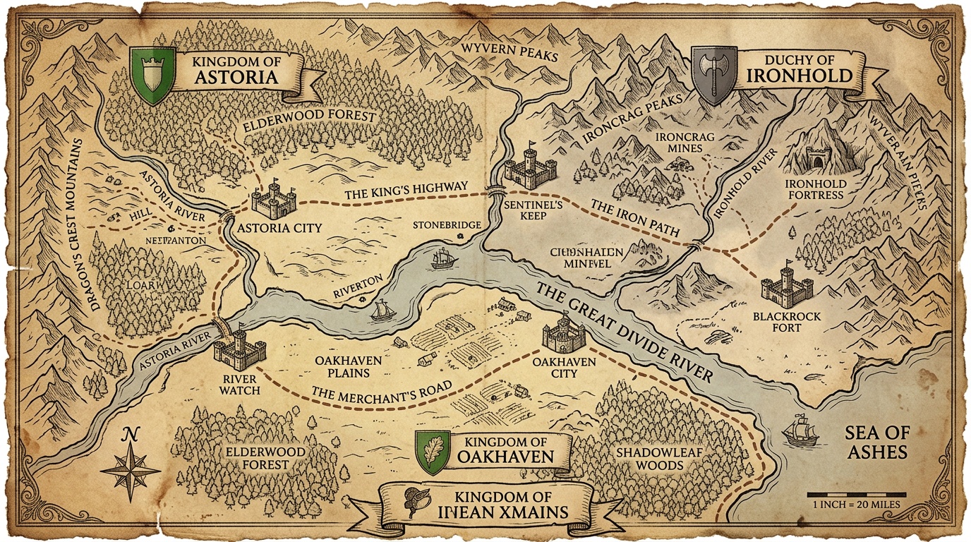 AI generated region and kingdom fantasy map
