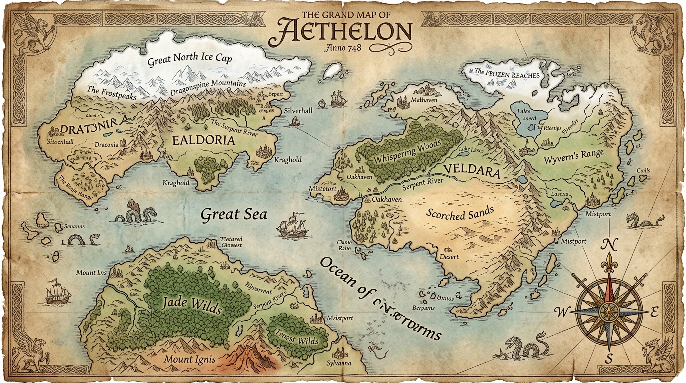 AI generated world and continent fantasy map