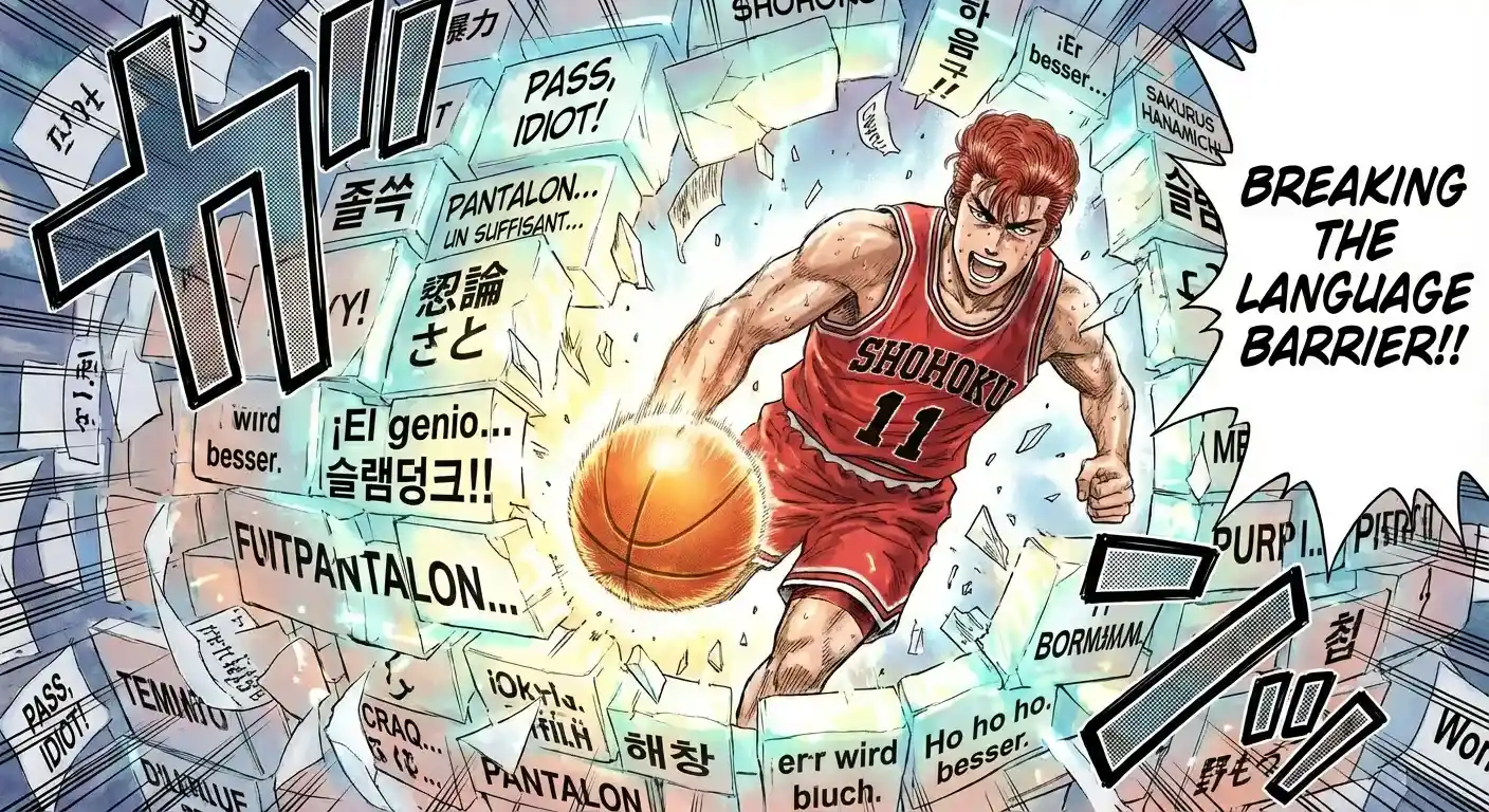 Illustrationen viser Superman, der bryder sprogbarrierer ned